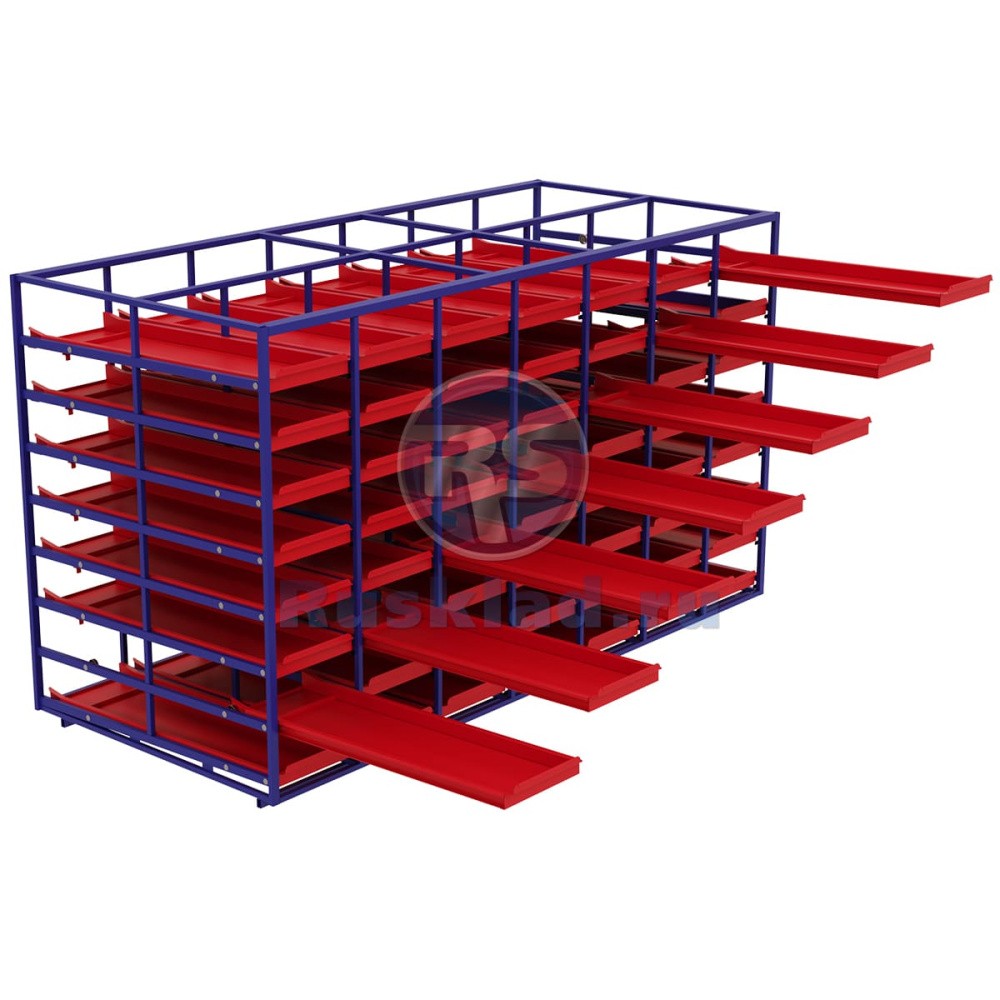 Стеллажная выдвижная система на 56 ячеек Стеллажная выдвижная система на 56 ячеек