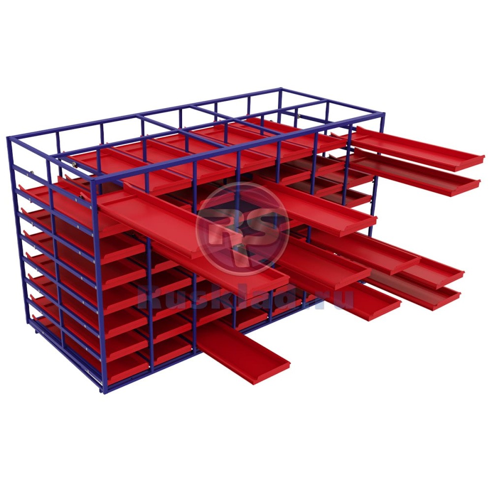 Стеллажная выдвижная система на 56 ячеек Стеллажная выдвижная система на 56 ячеек